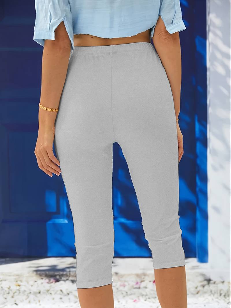 Lenora Cropped Leggings with High Waistband and Flat Seams - Light Gray