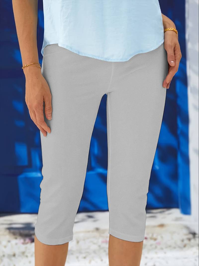 Lenora Cropped Leggings with High Waistband and Flat Seams - Light Gray