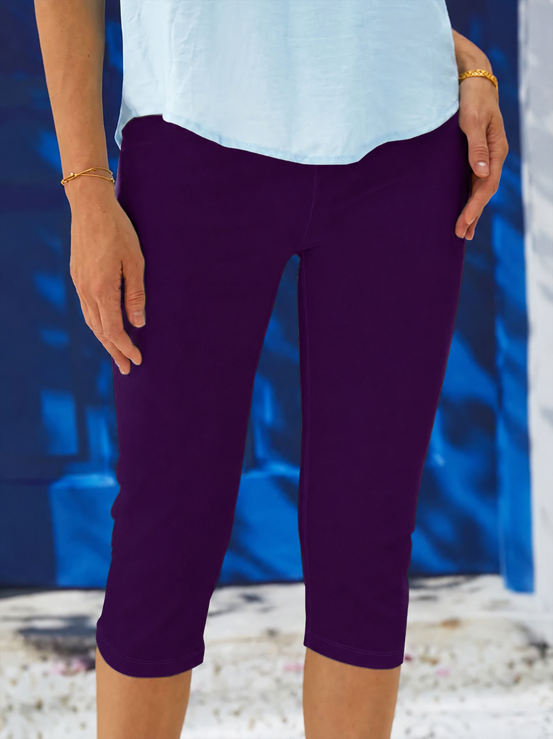 Lenora Cropped Leggings with High Waistband and Flat Seams - Dark Violet