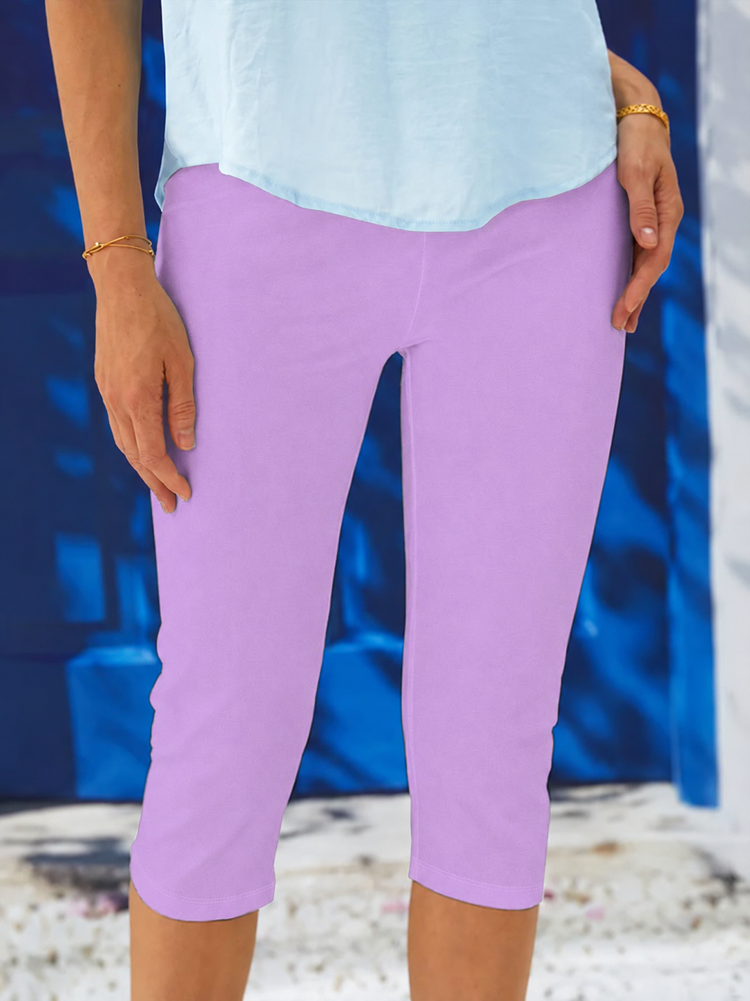 Lenora Cropped Leggings with High Waistband and Flat Seams - Lavender