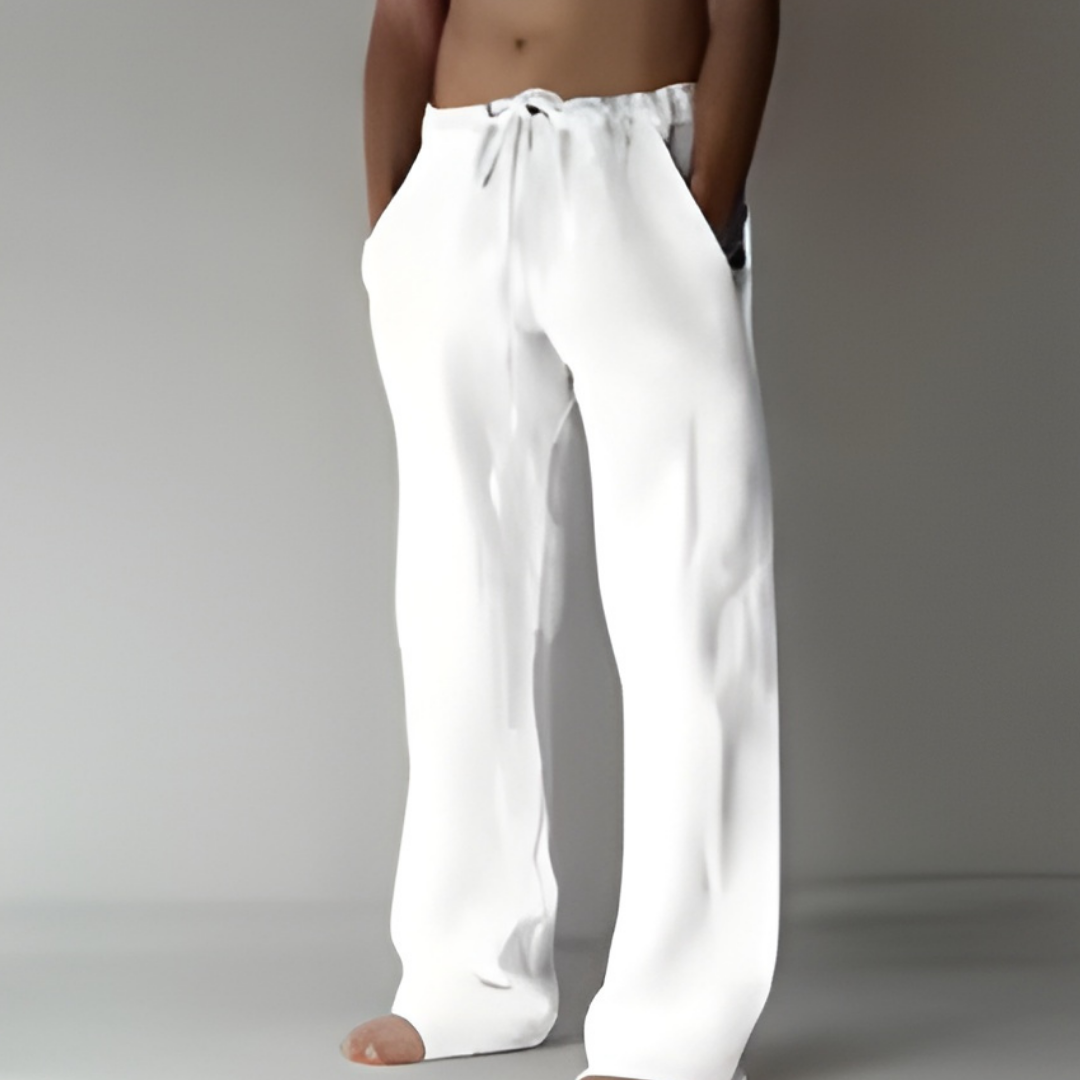 Logan Men's Drawstring Trousers with Straight Leg and Side Pockets - White