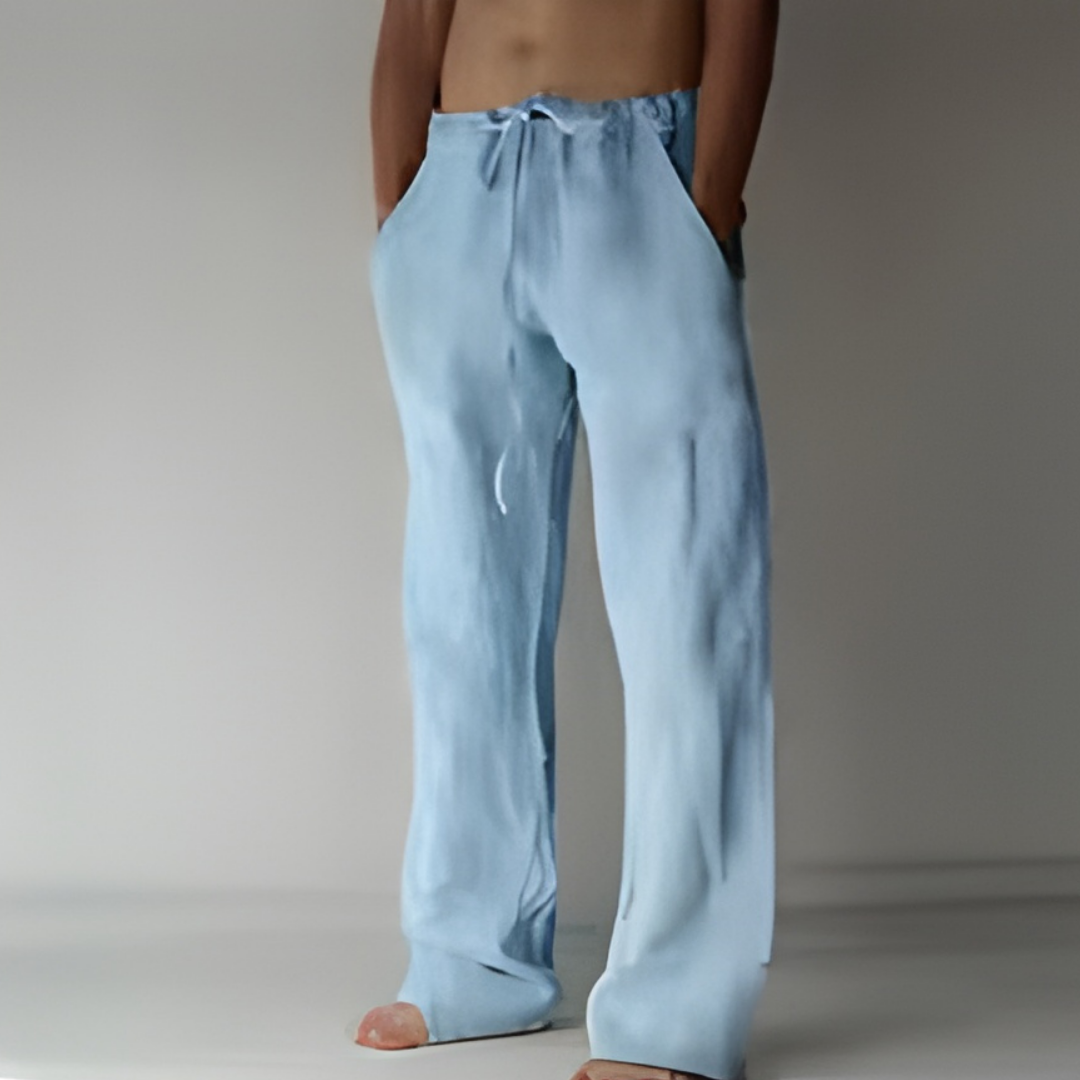 Logan Men's Drawstring Trousers with Straight Leg and Side Pockets - Sky Blue