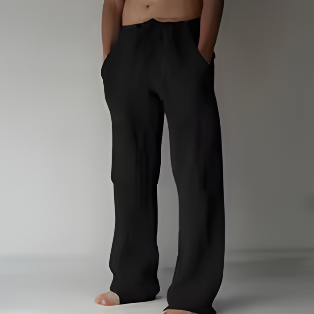 Logan Men's Drawstring Trousers with Straight Leg and Side Pockets - Black
