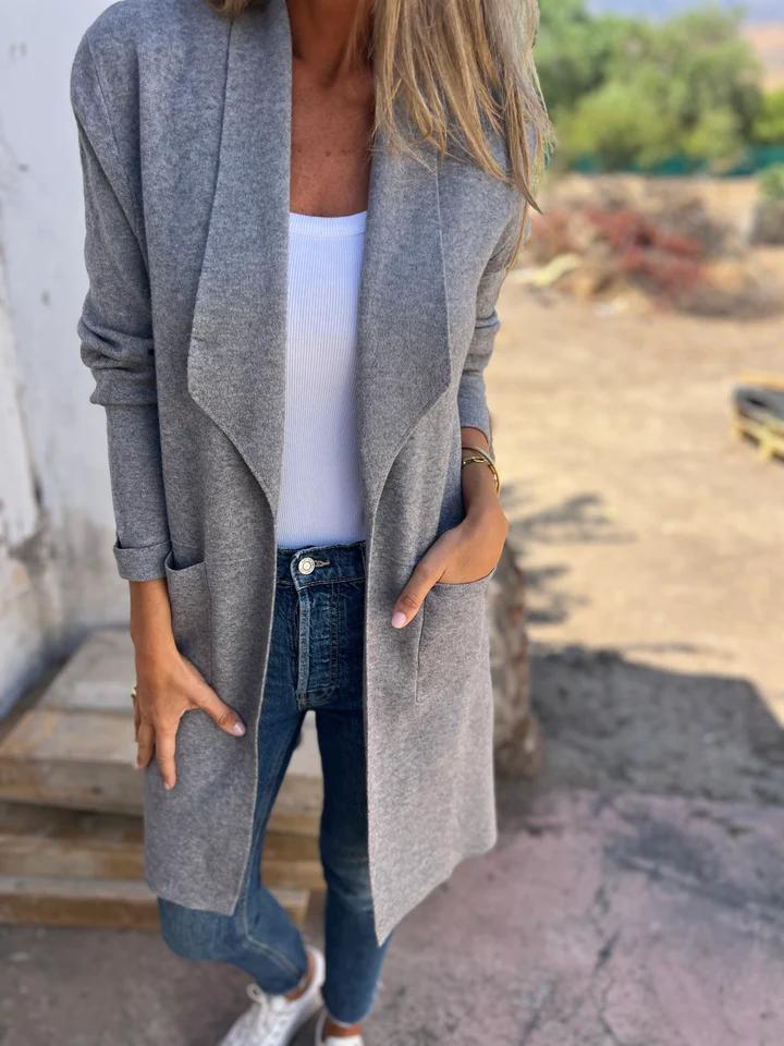 Lorelei Longline Cardigan Sweater with Open Front - Gray