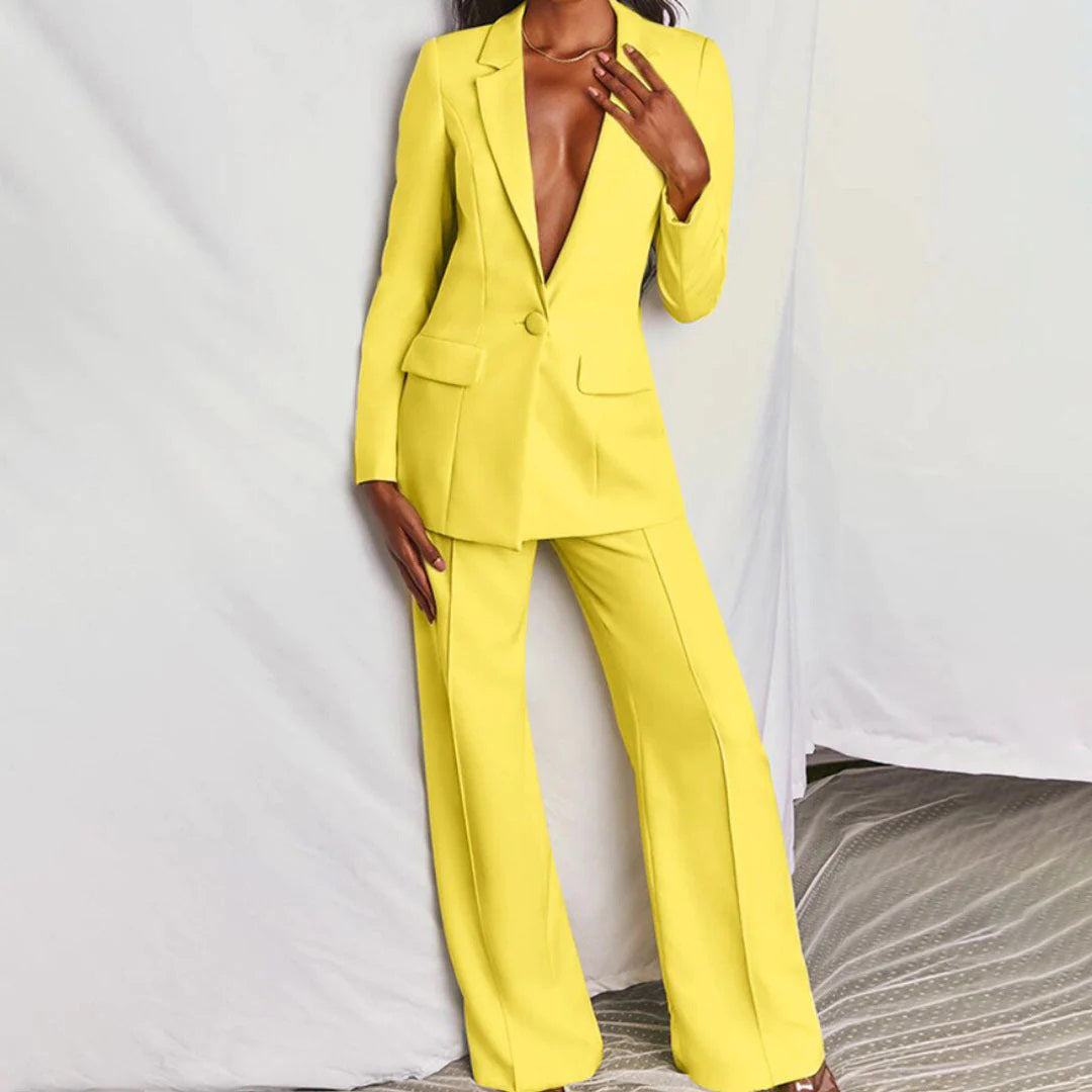 Lucia Two Piece Blazer and Trouser Set in Matching Tones - Yellow