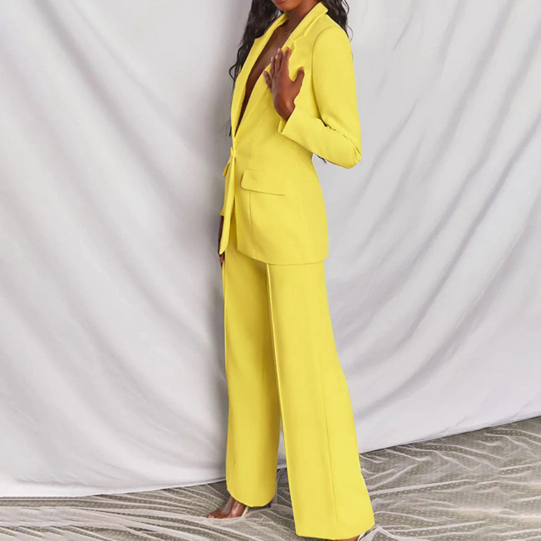 Lucia Two Piece Blazer and Trouser Set in Matching Tones - Yellow