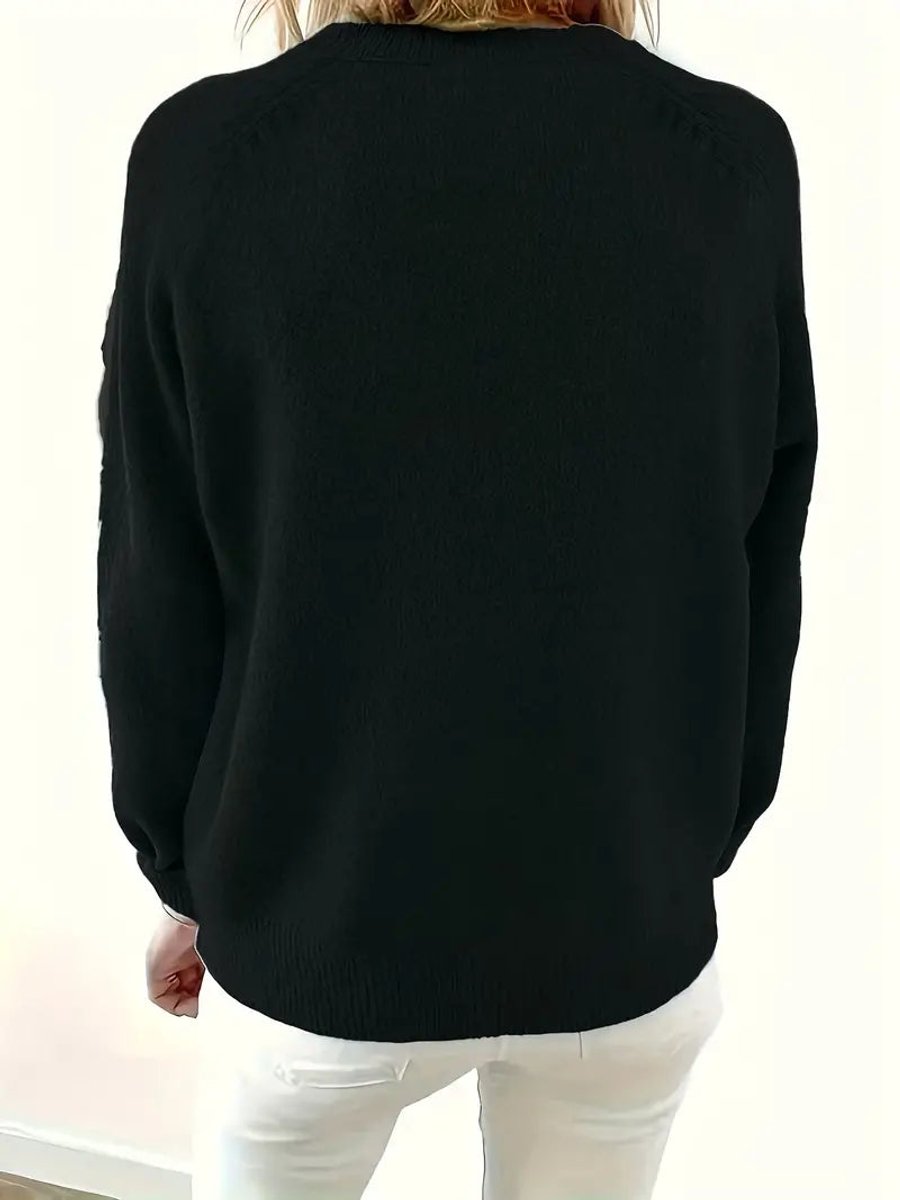 Luisa Button-Front Knit Sweater with V-Neck and Close Cuffs - Black