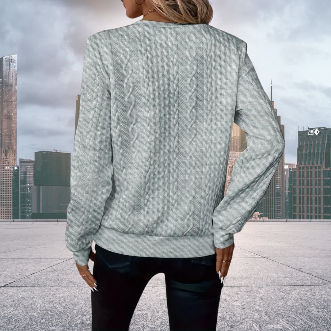 Maisie Structured Knit Sweater with Quarter Zip - Gray