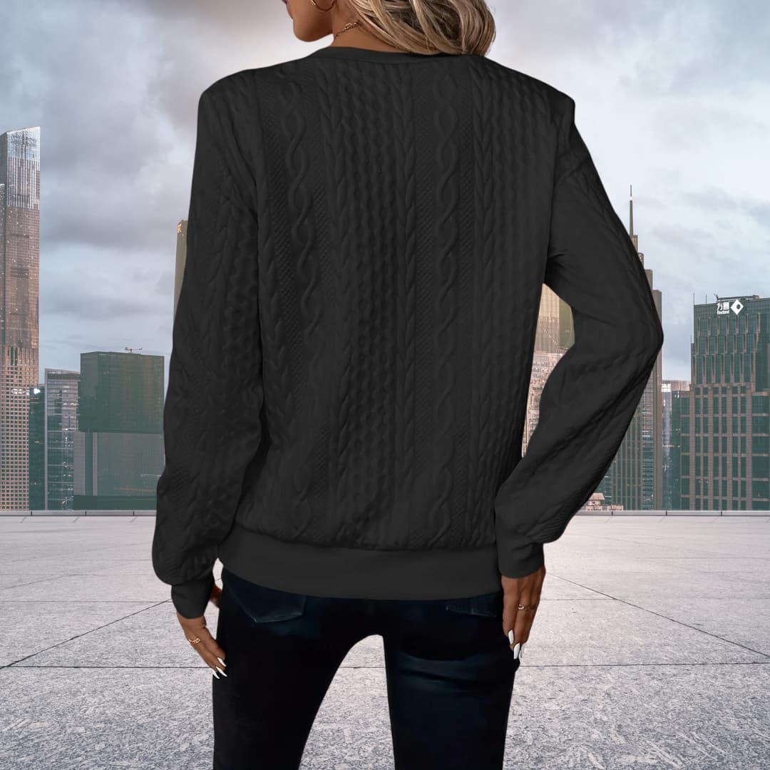 Maisie Structured Knit Sweater with Quarter Zip - Black