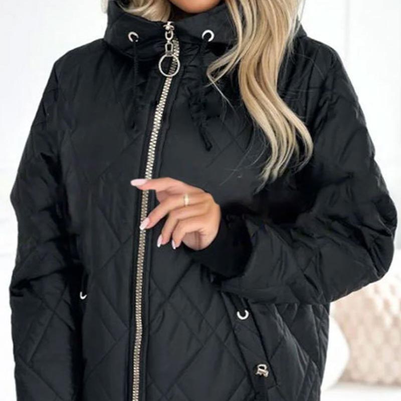 Marcela Hooded Puffer Jacket with Front Pockets - Black