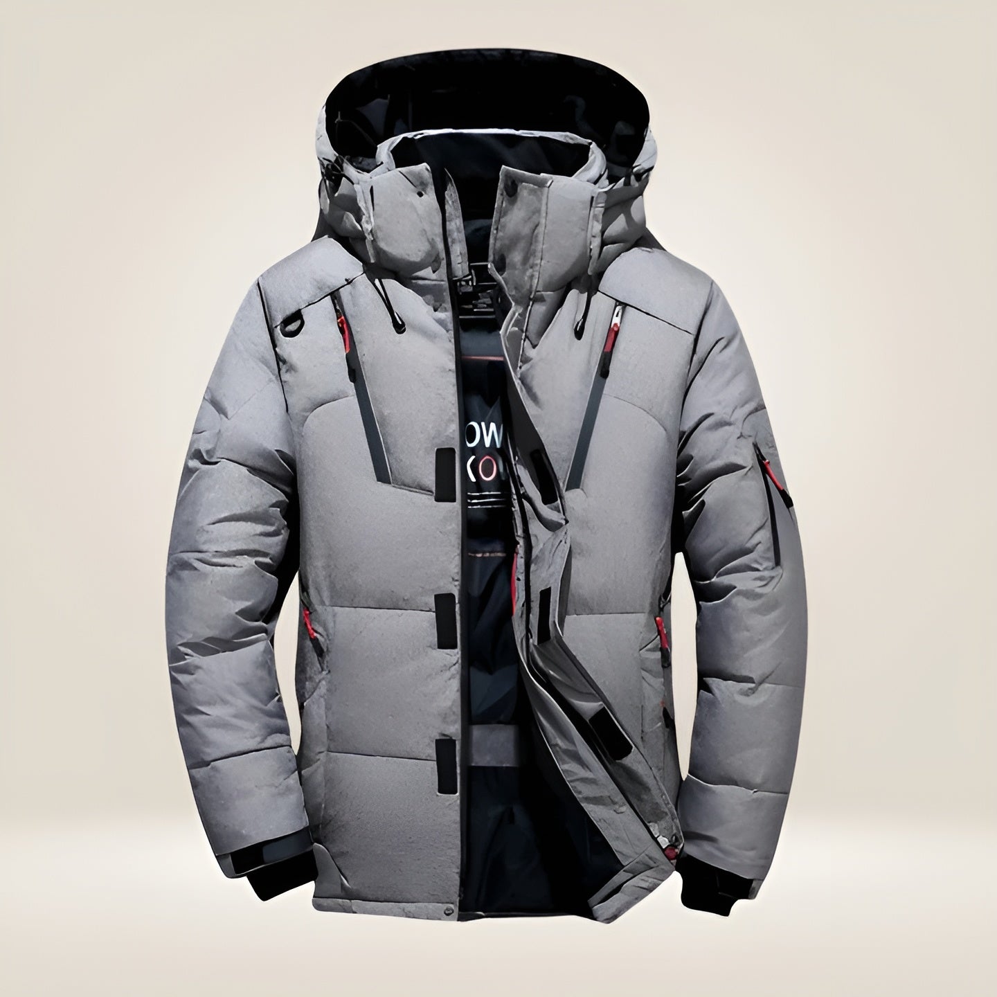 Marcelio Men's Puffer Jacket with Multi-Pocket Front - Gray