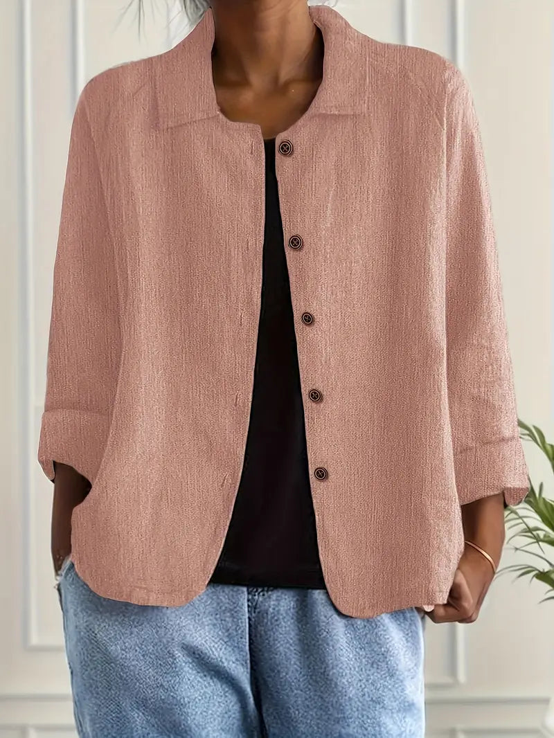 Marilla Lightweight Collared Cardigan with Button Front - Pink