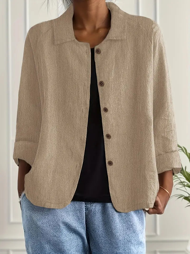 Marilla Lightweight Collared Cardigan with Button Front - Khaki