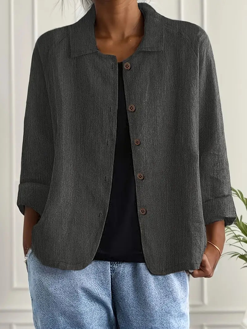 Marilla Lightweight Collared Cardigan with Button Front - Dark Gray