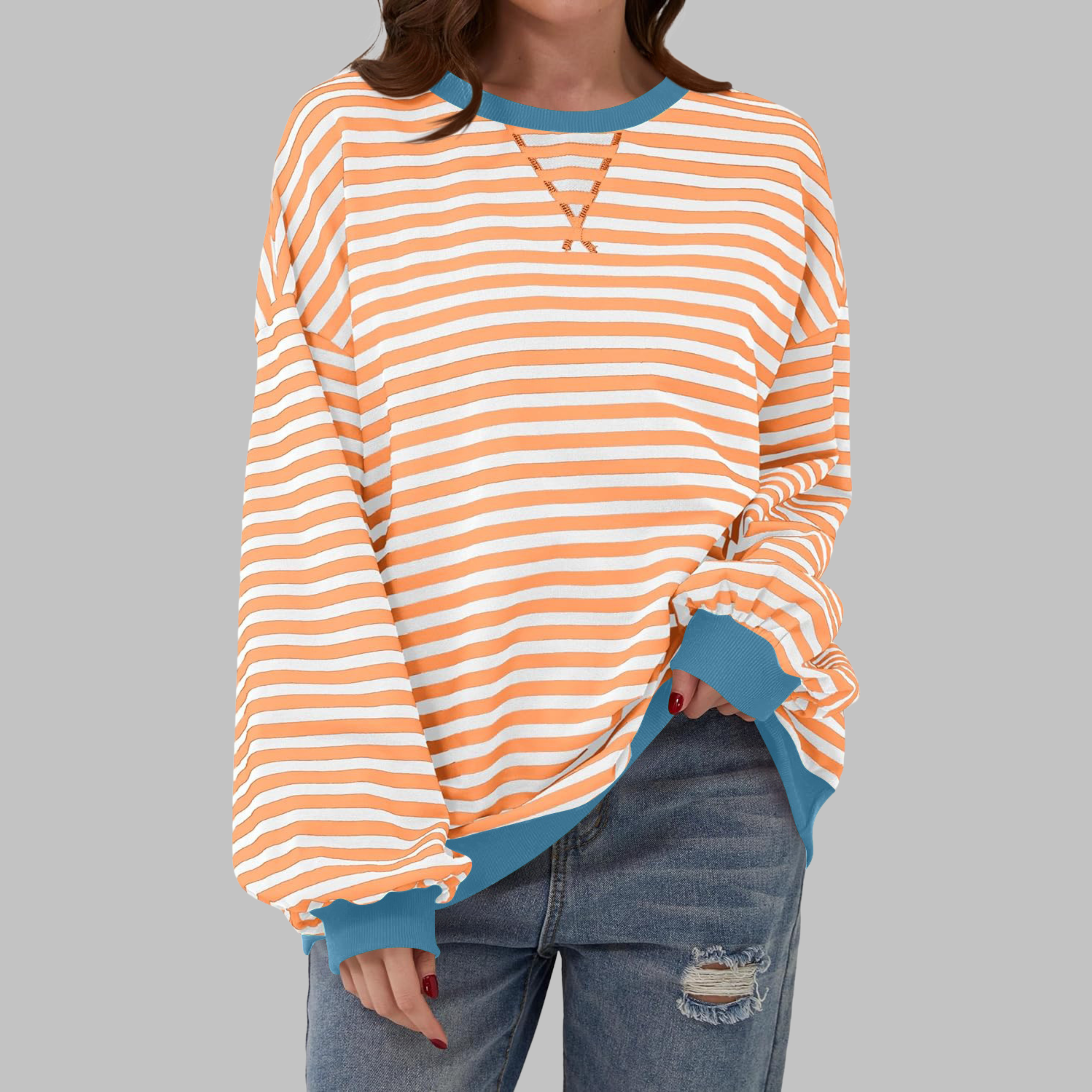 Marley Oversized Striped Sweatshirt with Retro Bands - Orange