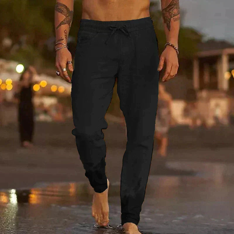 Marlon Men's Drawstring Joggers with Tapered Leg - Black
