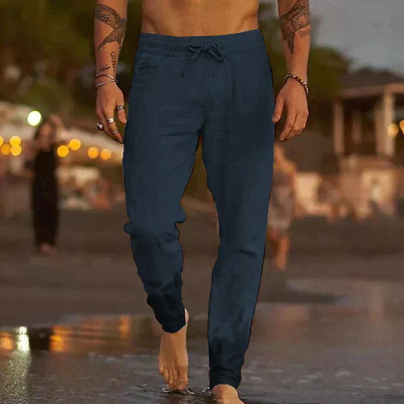 Marlon Men's Drawstring Joggers with Tapered Leg - Dark Blue