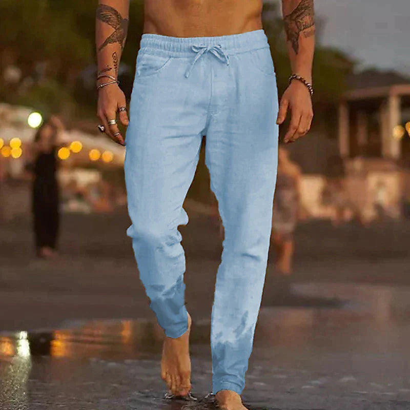Marlon Men's Drawstring Joggers with Tapered Leg - Light Blue