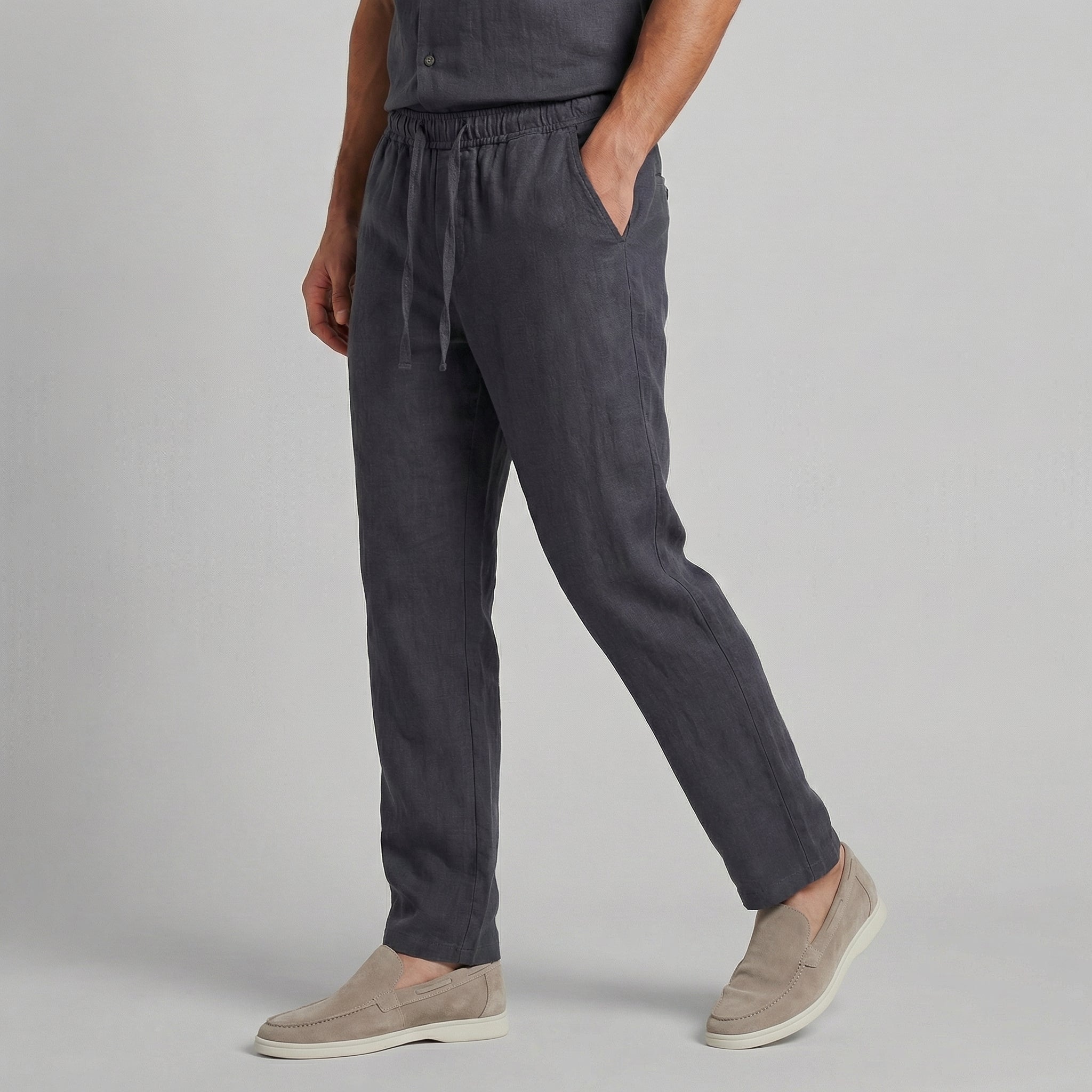 Marlon Men's Wide Leg Trousers with Drawstring Waist - Navy