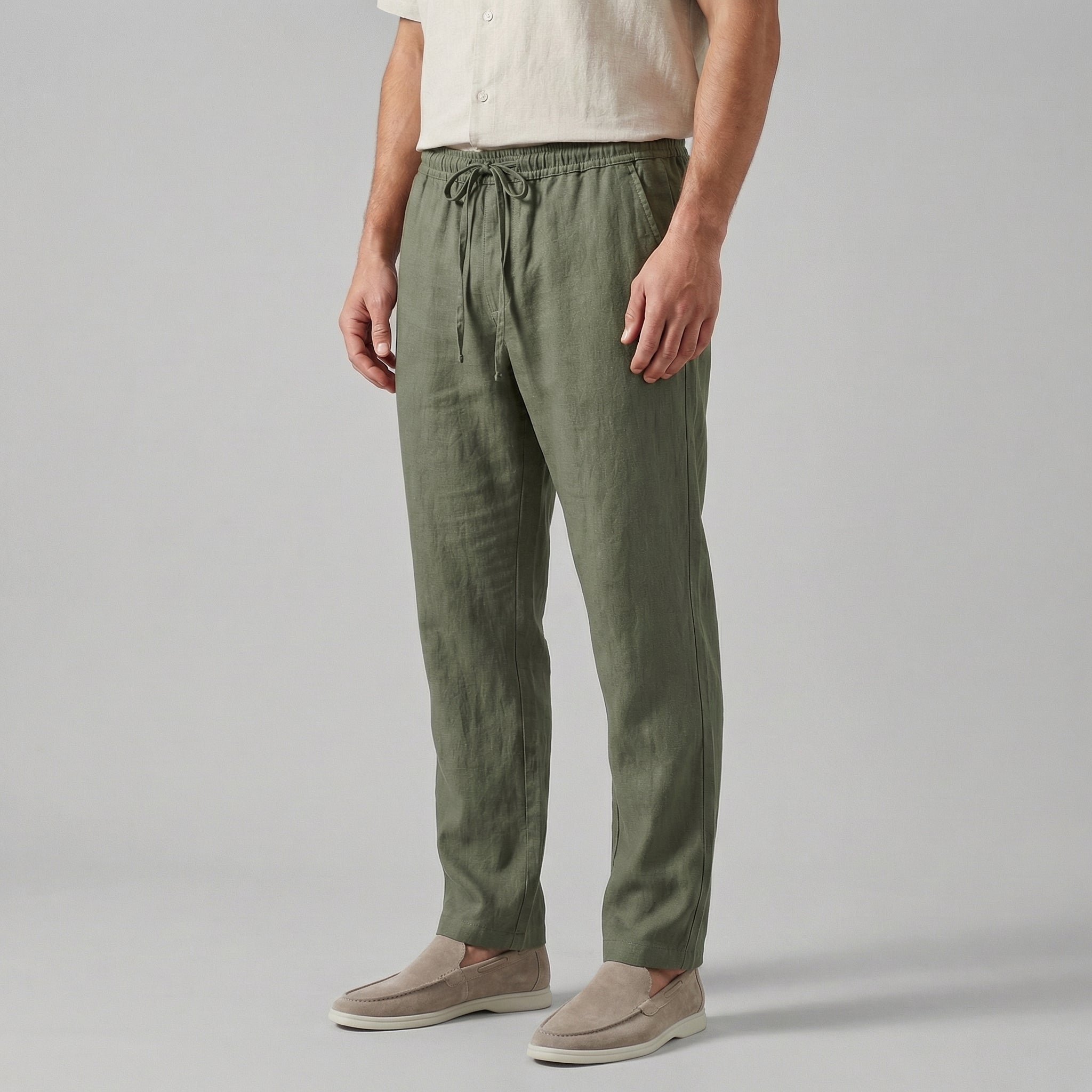 Marlon Men's Wide Leg Trousers with Drawstring Waist - Green