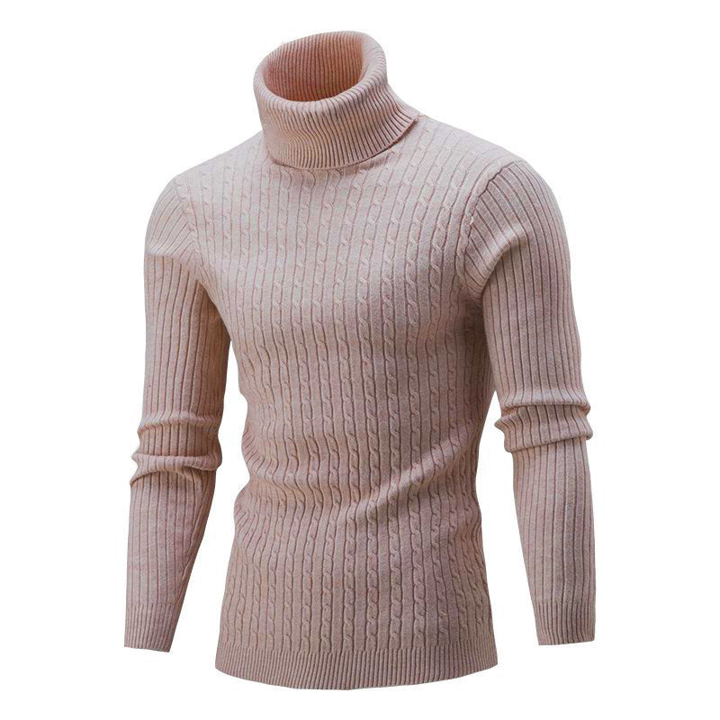 Matthias Men's Cable Turtleneck with Ribbed Trim - Light Coffee
