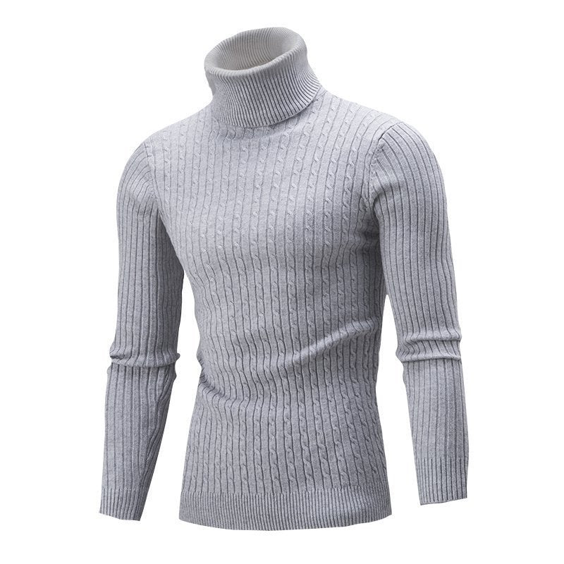 Matthias Men's Cable Turtleneck with Ribbed Trim - Gray
