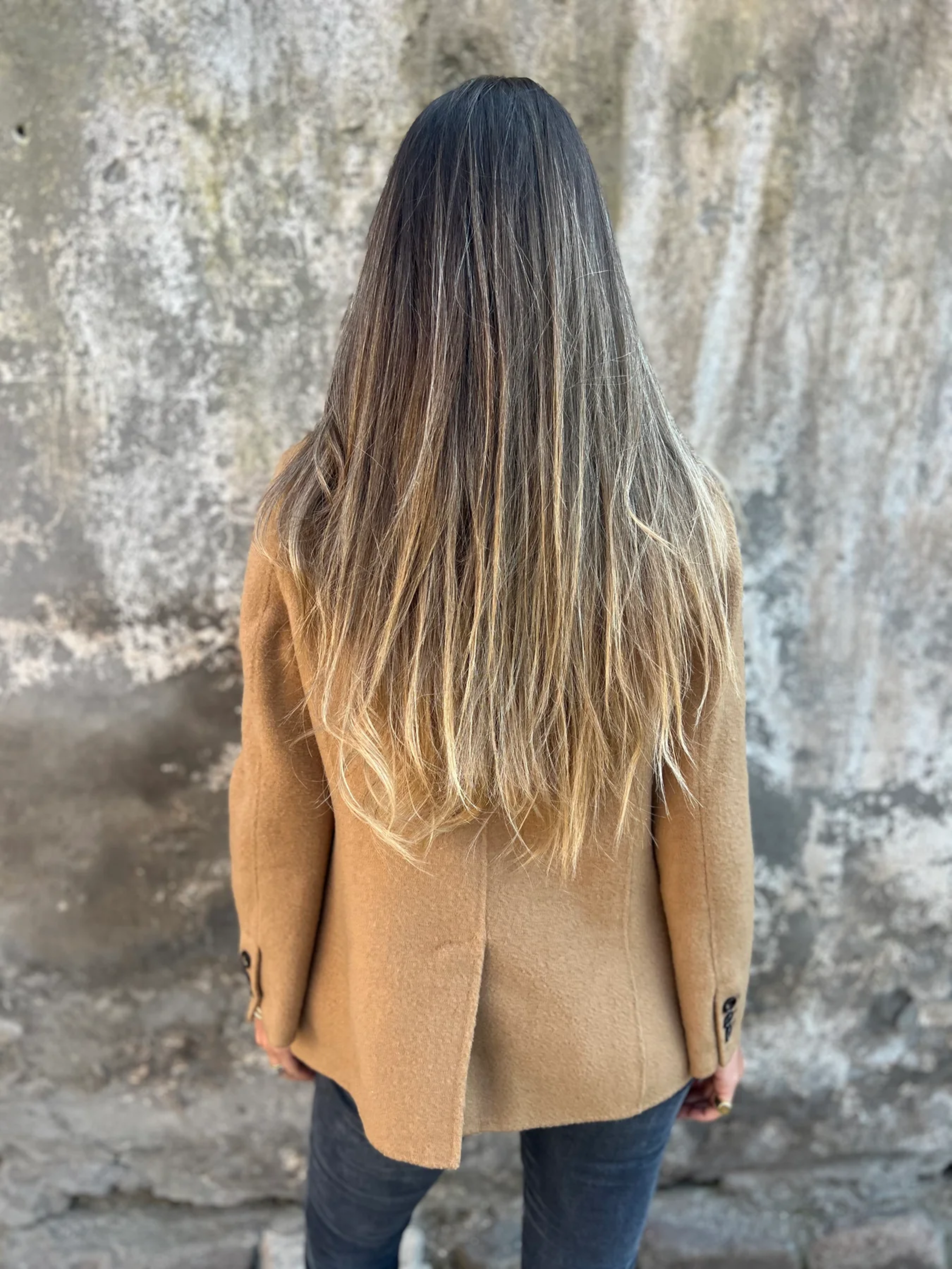 Maya Open Front Blazer with Structured Shoulders - Khaki