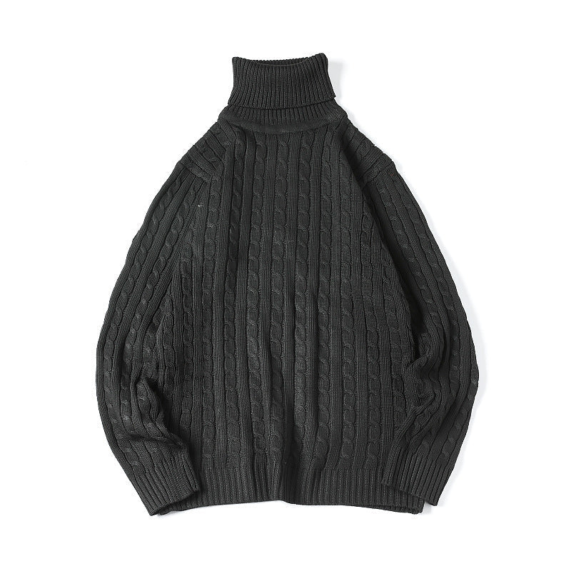 Meinhard Men's Cable Turtleneck with Fold-Over Collar - Dark Gray