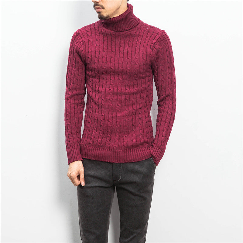 Meinhard Men's Cable Turtleneck with Fold-Over Collar - Red