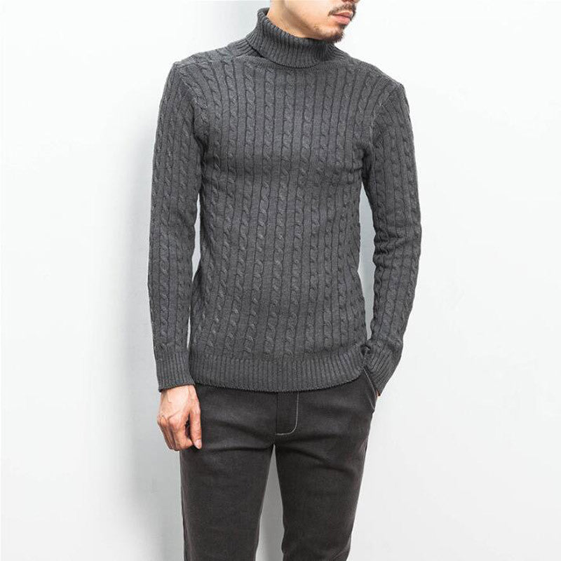 Meinhard Men's Cable Turtleneck with Fold-Over Collar - Dark Gray
