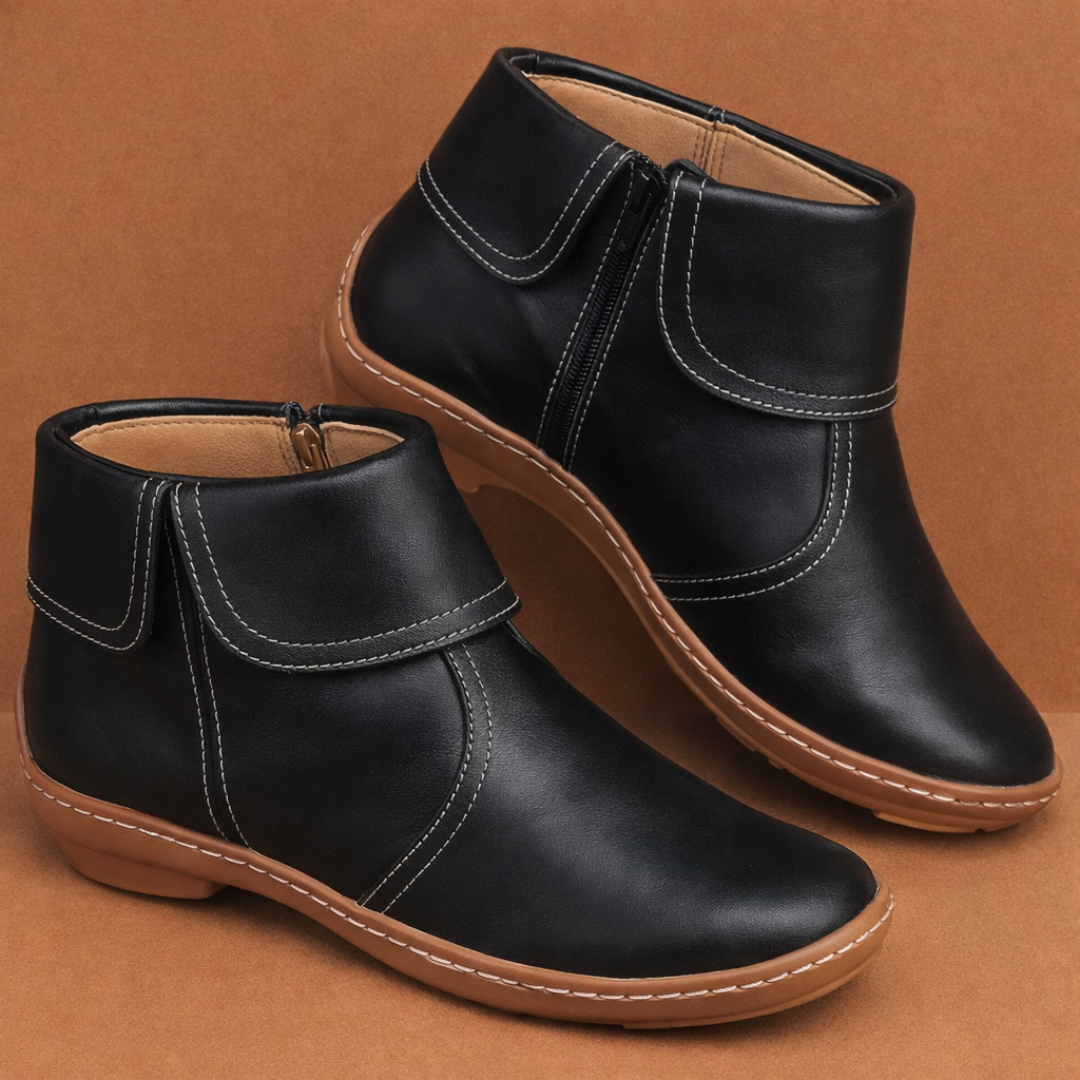 Mirelda Vintage Ankle Boots with Lace-Up Front - Black
