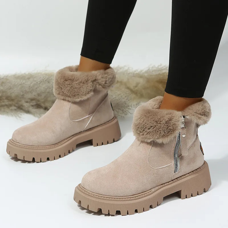 Neriah Winter Boots with Padded Collar and Deep Tread - Khaki