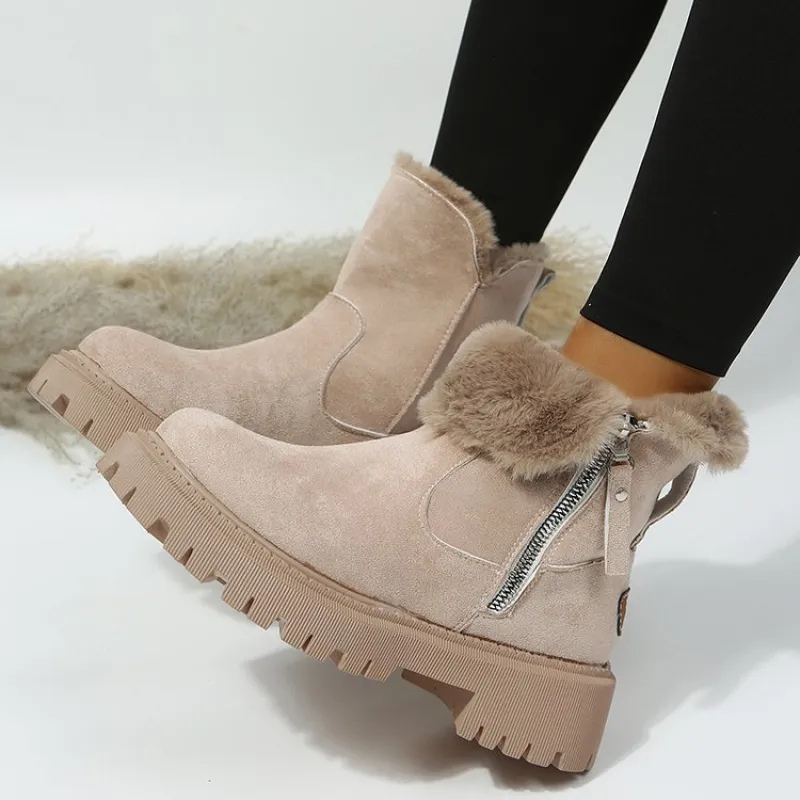 Neriah Winter Boots with Padded Collar and Deep Tread - Khaki