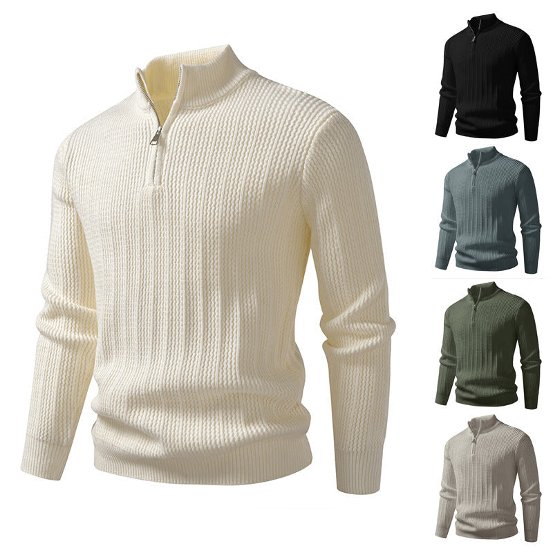 Norbert Men's Ribbed Troyer with Slim Cut and Collar Zip