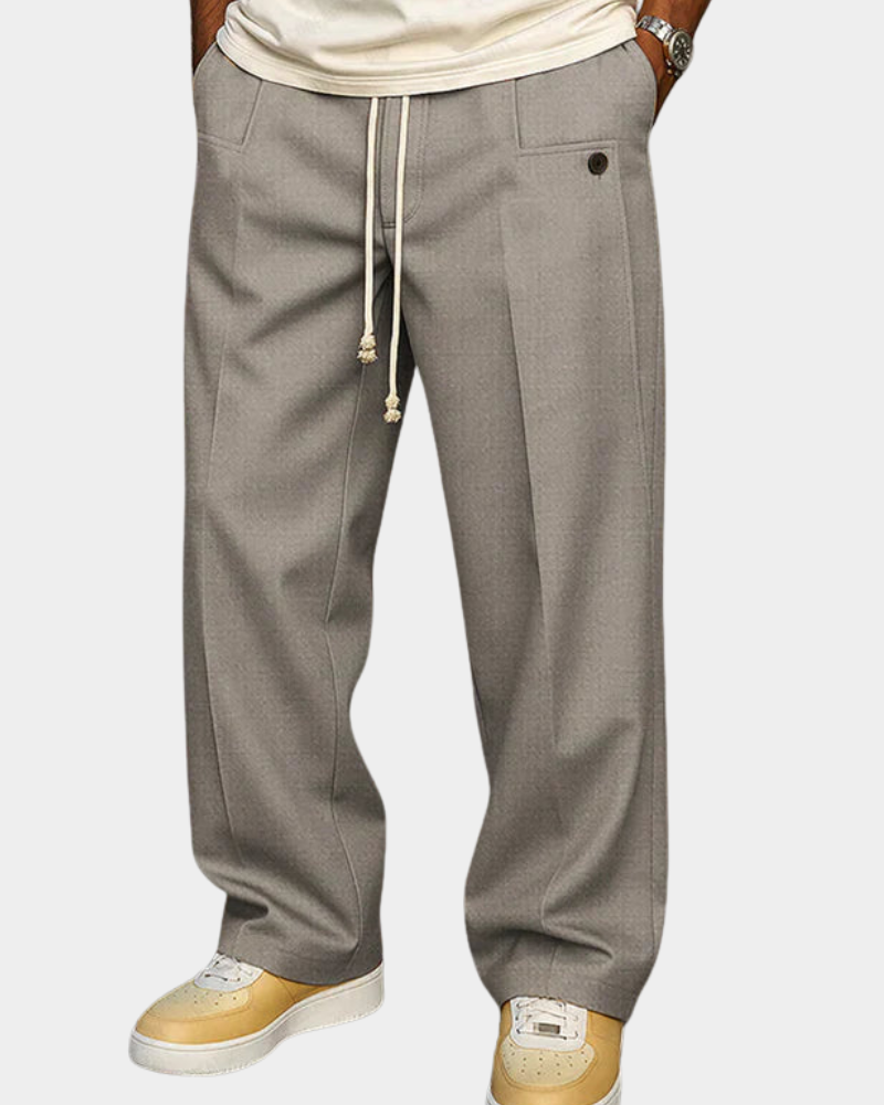 Olivio Men's Drawstring Trousers with Tapered Cut - Light Gray