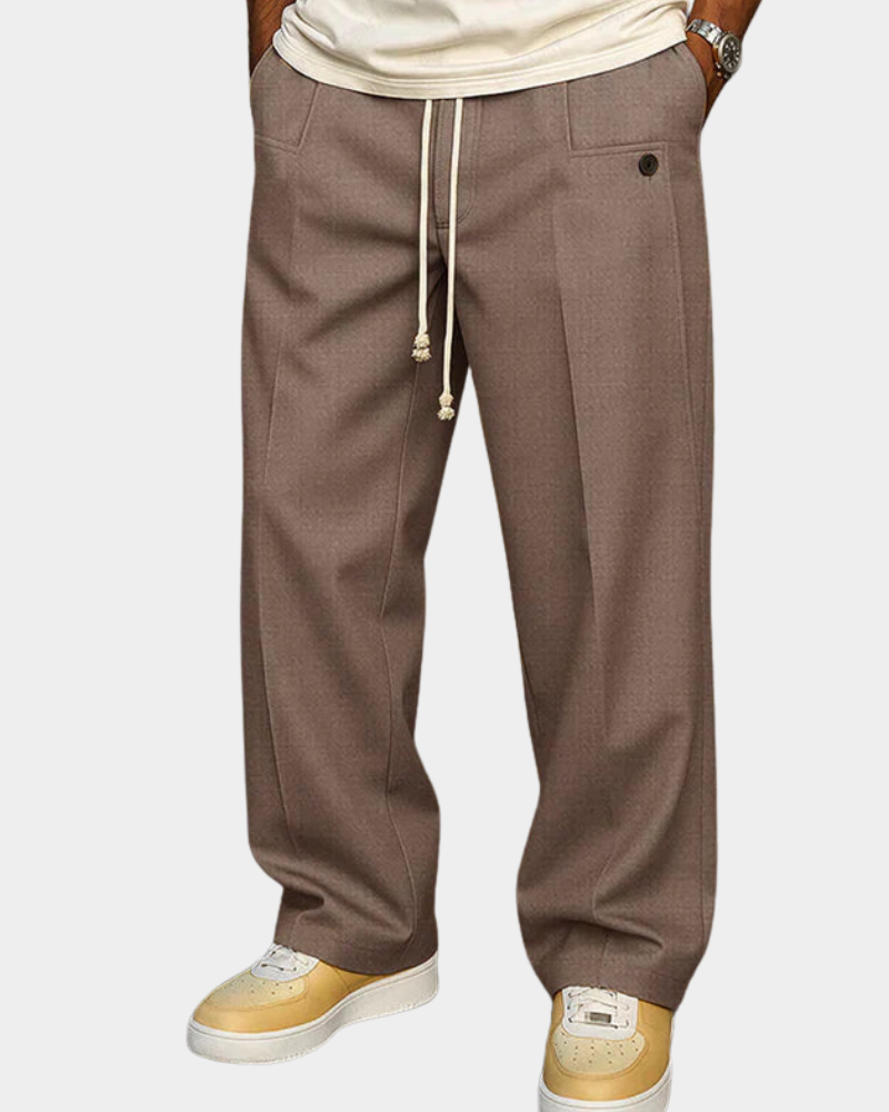 Olivio Men's Drawstring Trousers with Tapered Cut - Light Brown