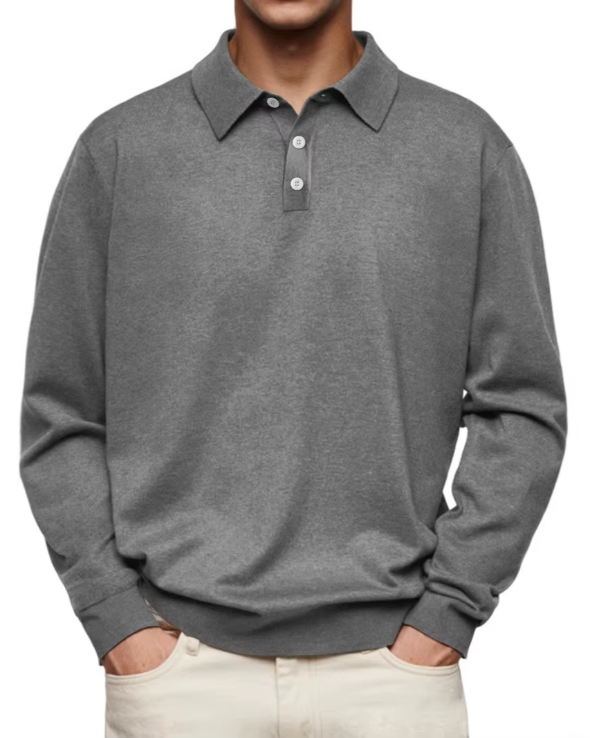 Orion Men's Long Sleeve Polo Shirt with Square Hem - Gray
