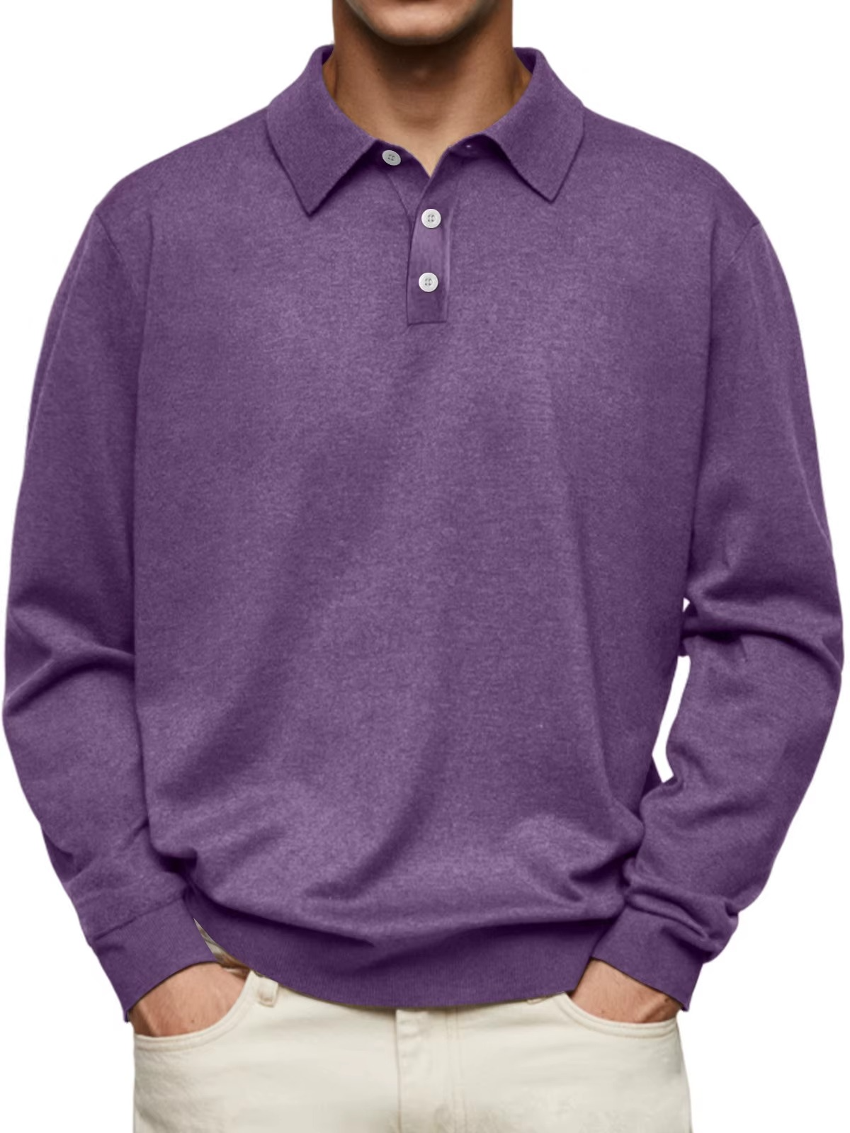 Orion Men's Long Sleeve Polo Shirt with Square Hem - Violet