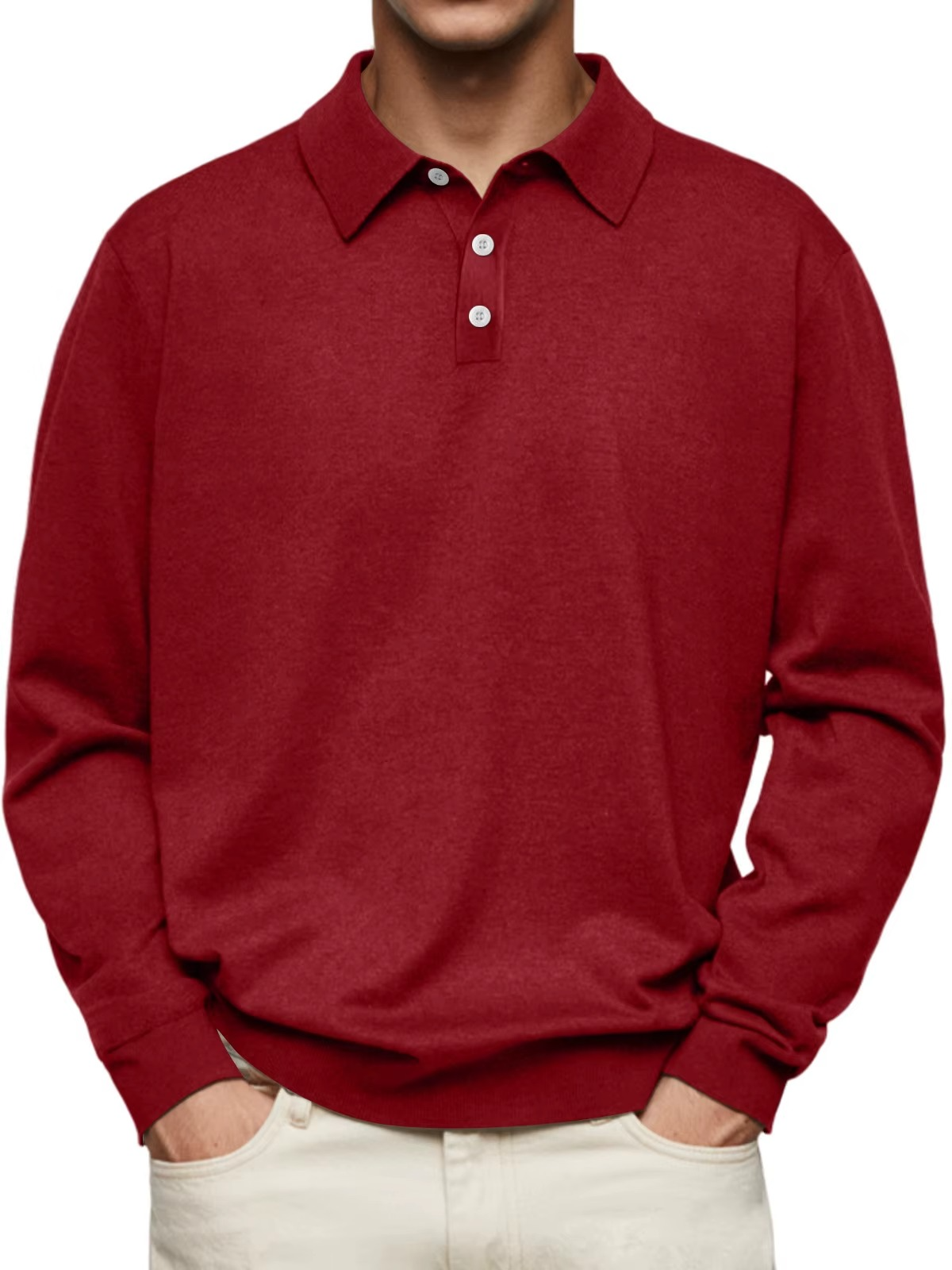 Orion Men's Long Sleeve Polo Shirt with Square Hem - Red