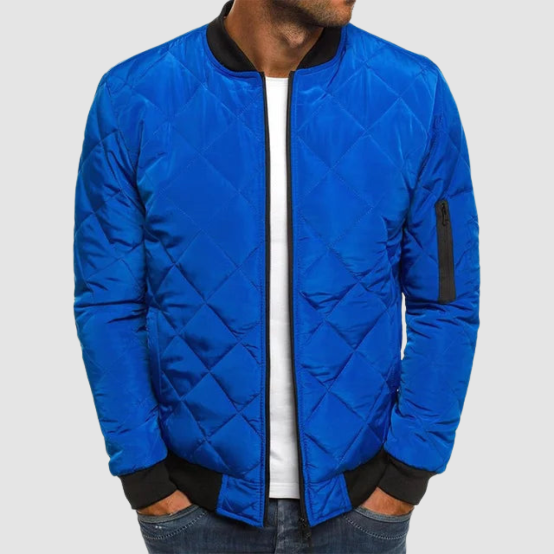 Orlan Men's Bomber Jacket with Ribbed Cuffs and Full Zip - Blue
