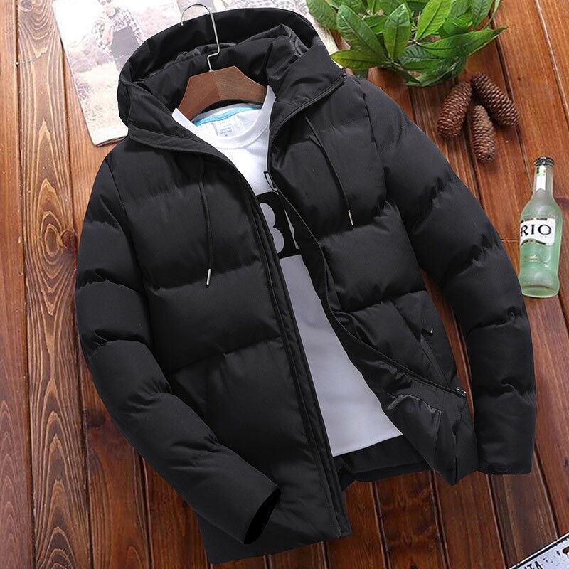 Ottmar Men's Puffer Jacket with Fixed Hood and Full Zip - Black