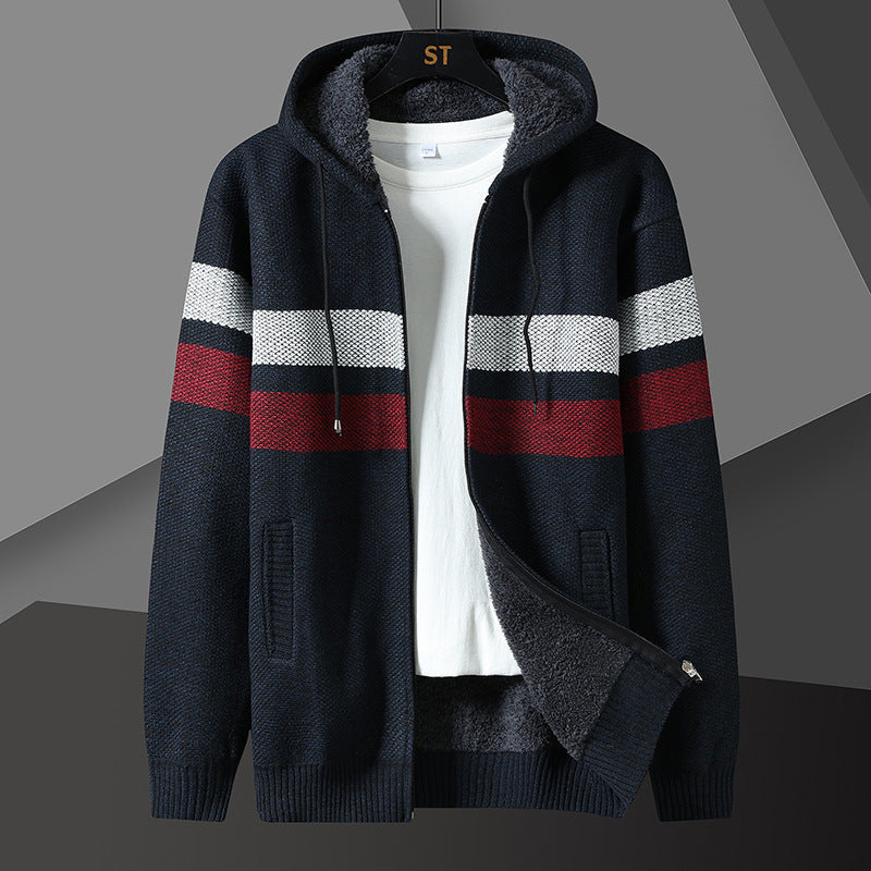 Reimund Men's Hooded Knit Jacket with Drawstring - Navy