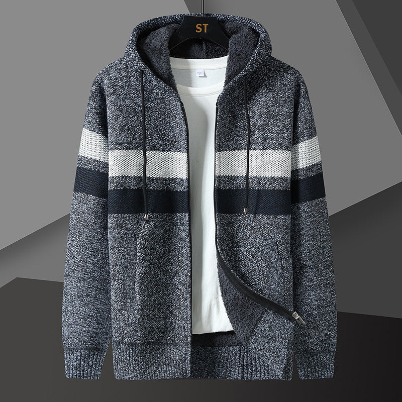 Reimund Men's Hooded Knit Jacket with Drawstring - Dark Gray