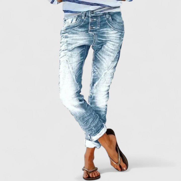 Saskia Distressed Slim Jeans with Five-Pocket Cut - Light Blue
