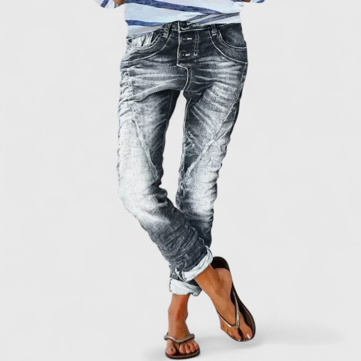 Saskia Distressed Slim Jeans with Five-Pocket Cut - Gray