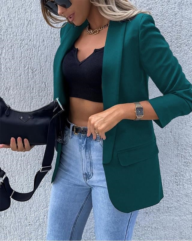 Tania Single-Breasted Blazer with Notch Lapels - Green