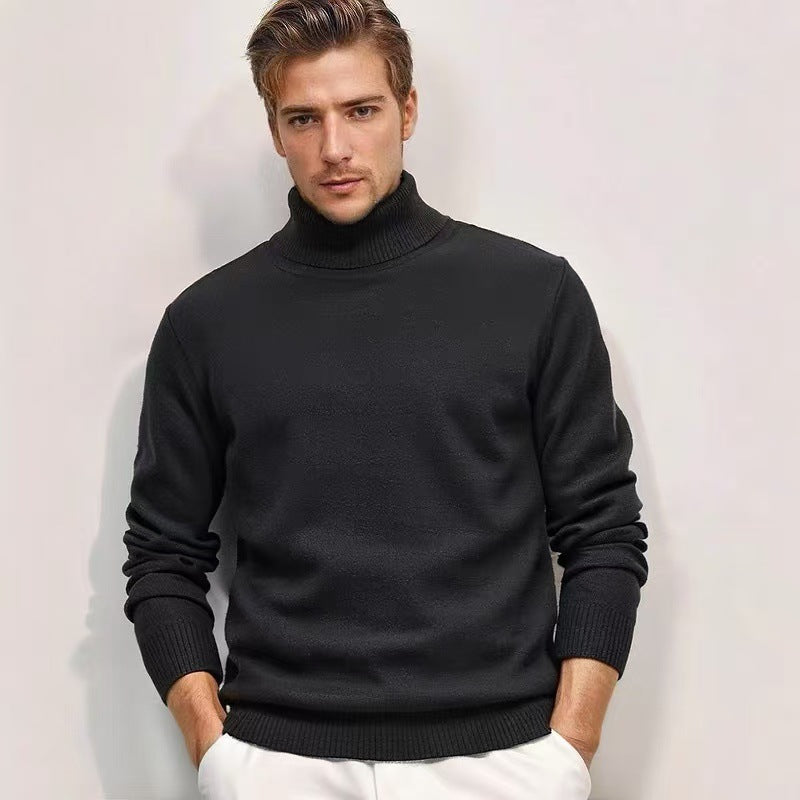 Thorben Men's Slim Turtleneck with Plain Knit - Black