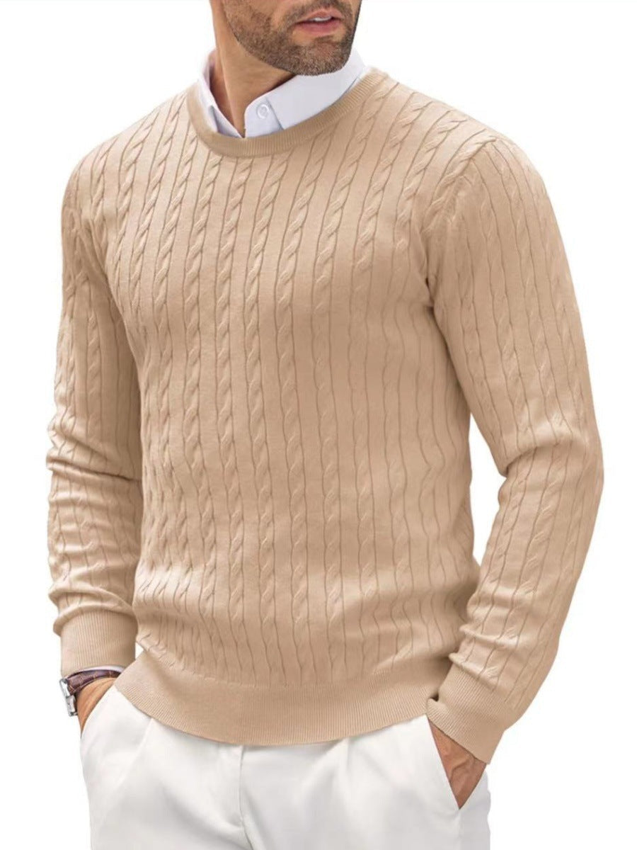 Traugott Men's Cable Knit Sweater with Crew Neck