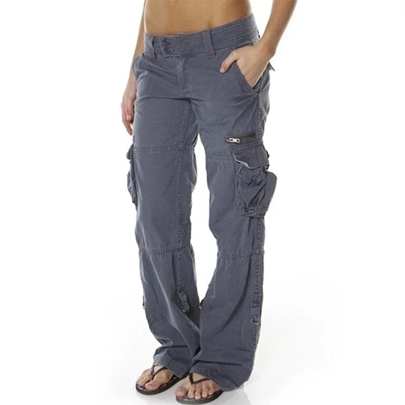 Tyla Street Cargo Trousers with Utility Pockets - Dark Gray