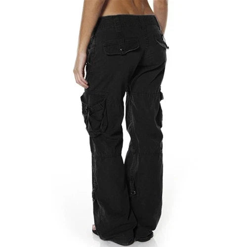Tyla Street Cargo Trousers with Utility Pockets - Black